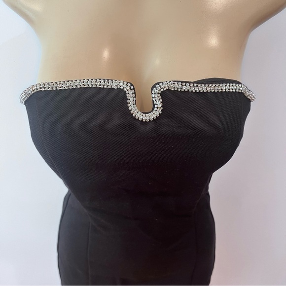 H&M Strapless Embellished Dress Sz S Small Black Fit Flare Cocktail HM H M - Picture 2 of 8